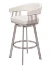 Hivvago 31" White And Silver Faux Leather And Stainless Steel Bar Height Swivel Bar Chair In White