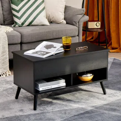 Hivvago 31.5 Inch Lift Top Coffee Table With Hidden Compartment And 2 Storage Shelves-black