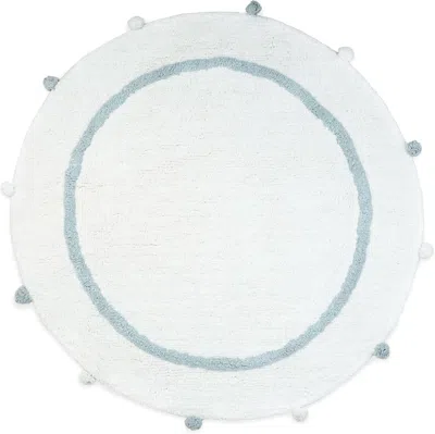Hivvago 32" Baby Blue And White Cotton Round Geometric Bath Rug