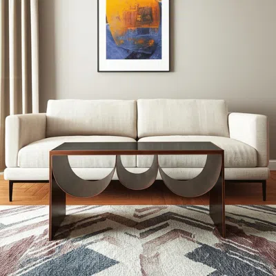 Hivvago 32" Black And Copper Mirrored Glass And Steel Solid Coffee Table In Gray