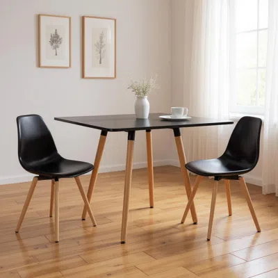 Hivvago 32" Black And Natural Wood Square Dining Table