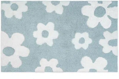 Hivvago 32" Blue And White Cotton Floral Bath Rug