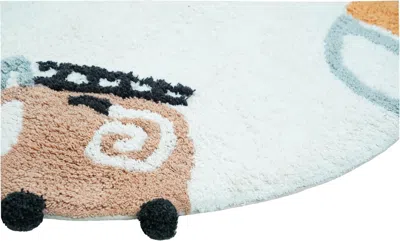 Hivvago 32" Blue Green And White Cotton Cars Round Youthful Bath Rug