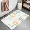 Hivvago 32" Blue White And Yellow Cotton Hello Lovely Youthful Bath Rug In White