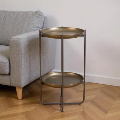 Hivvago 32" Bronze And Gray Steel Round Pedestal End Table In Gold