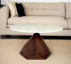 Hivvago 32" Brown And White Solid Wood And Marble Geo Coffee Table In Brown