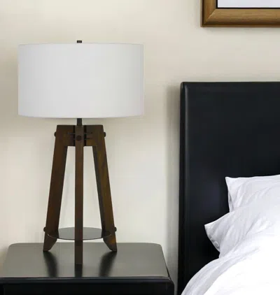 Hivvago 32" Brown Metal Tripod Table Lamp With Off White Drum Shade