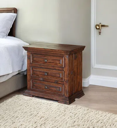 Hivvago 32" Brown Solid Wood Three Drawer Nightstand