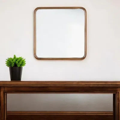 Hivvago 32" Brown Square Wood Framed Accent Mirror