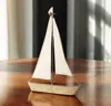 Hivvago 32" Brown Wood And Fabric Sailboat Tabletop Sculpture In Neutral