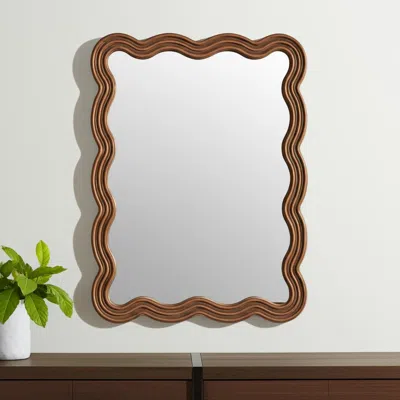 Hivvago 32" Brown Wood Wavy Scalloped Accent Mirror