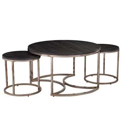 Hivvago 32" Champagne And Charcoal Manufactured Wood And Metal With Iron Round Coffee Table In Metallic