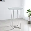 Hivvago 32" Clear And Silver Rounded Glass And Iron Bar Table In Silver