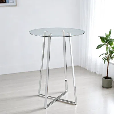 Hivvago 32" Clear And Silver Rounded Glass And Iron Bar Table
