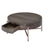 Hivvago 32" Dark Brown And Champagne Wood And Metal Round Sled Coffee Table With Drawer In Brown