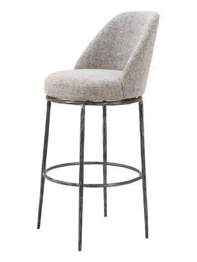 Hivvago 32" Gray And Black Fabric And Steel Bar Height Swivel Bar Chair