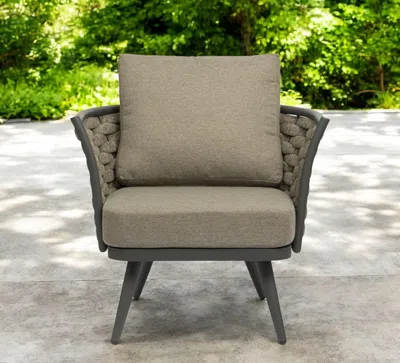 Hivvago 32" Gray And Taupe Woven Aluminum Outdoor Arm Chair With Taupe Cushion