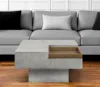 Hivvago 32" Gray Cement Square Distressed Pedestal Coffee Table In Gray