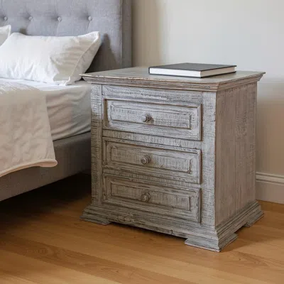 Hivvago 32" Gray Solid Wood Three Drawer Nightstand