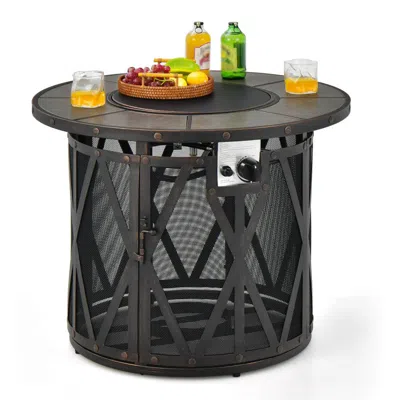 Hivvago 32 Inch 30000btu Fire Pit Table With Fire Glasses And Pvc Cover In Black