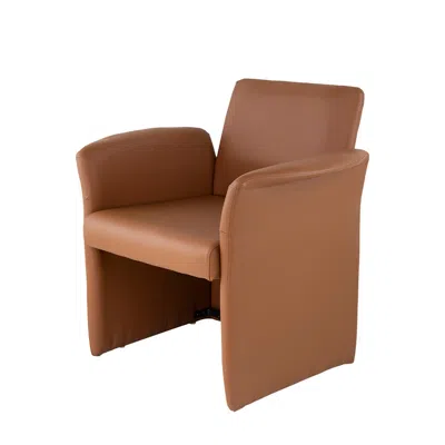 Hivvago 32 Inch Accent Chair, Curved, Extended Back, Caramel Brown Faux Leather