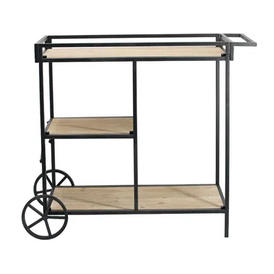 Hivvago 32 Inch Bar Cart, 3 Tiers, Fir Wood Shelves, Iron Frame, Black, Brown