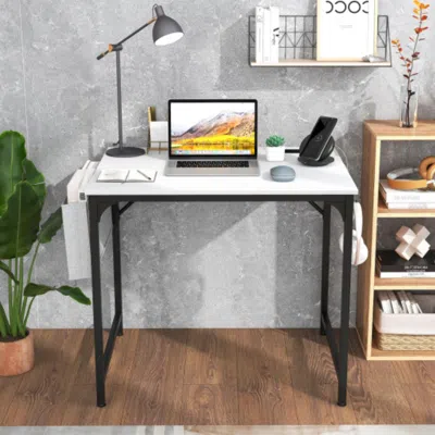 Hivvago 32 Inch Computer Desk Small Home Office Desk With Charging Station-white