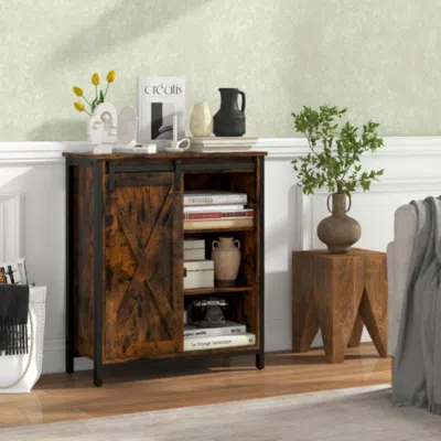 Hivvago 32 Inch Farmhouse Sideboard Buffet Cabinet With Sliding Barn Door And Adjustable Shelves-rustic Brow