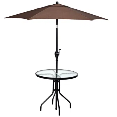 Hivvago 32 Inch Outdoor Patio Round Tempered Glass Top Table With Umbrella Hole In Brown
