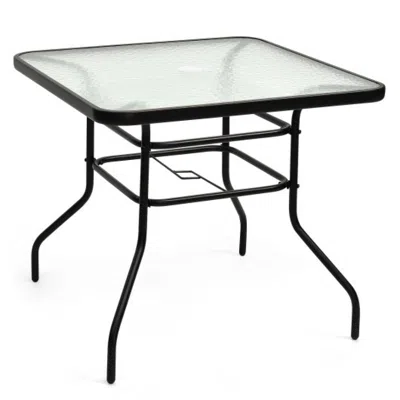 Hivvago 32 Inch Patio Tempered Glass Steel Frame Square Table In Brown