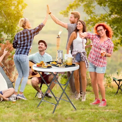 Hivvago 32 Inch Round Folding Table With Thick Tabletop For Picnic