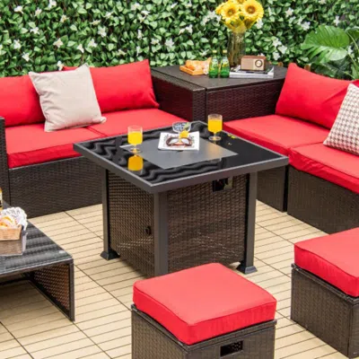 Hivvago 32 Inch Square Propane Fire Pit Table With Lava Rocks Cover-brown In Red
