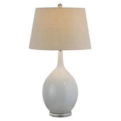 Hivvago 32 Inch Table Lamp, Empire Shade, Ceramic Stand, Crackle White Finish In Multi