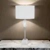 Hivvago 32 Inch Table Lamp With White Drum Shade, Marble Base, Brushed Steel In Metallic