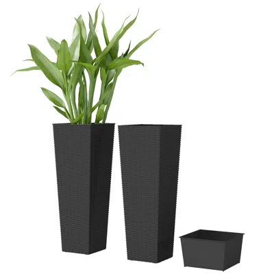 Hivvago 32 Inch Tall Planters For Porch & Garden In Black
