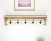Hivvago 32" Natural Wood Five Hook Wall Mount Coat Rack In Brown