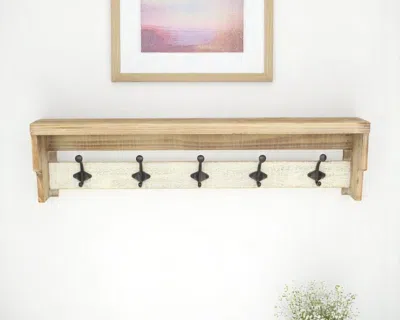 Hivvago 32" Natural Wood Five Hook Wall Mount Coat Rack In Brown