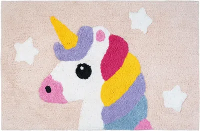 Hivvago 32" Pink And Yellow Cotton Unicorns Youthful Bath Rug In Multi