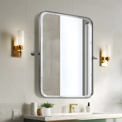 Hivvago 32" Silver Iron Framed Bathroom Vanity Mirror In White