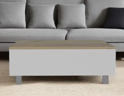 Hivvago 32" White And Light Oak Manufactured Wood Rectangular Lift Top Coffee Table With Drawer And Shelf In Gray