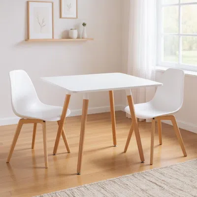 Hivvago 32" White And Natural Wood And Solid Wood Square Dining Table