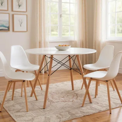 Hivvago 32" White And Natural Wood Round Top Dining Table