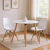 Hivvago 32" White And Natural Wood Round Top Dining Table In White