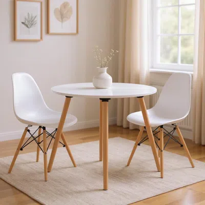 Hivvago 32" White And Natural Wood Round Top Dining Table