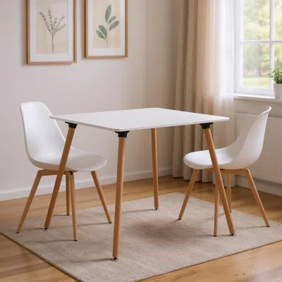 Hivvago 32" White And Natural Wood Square Dining Table