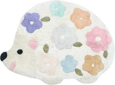 Hivvago 32" White Blue And Pink Cotton Hedgehog Floral Print Bath Rug In Multi