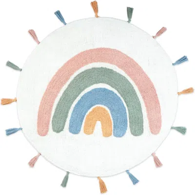 Hivvago 32" White Blue And Pink Cotton Rainbows Round Youthful Bath Rug