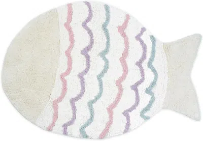 Hivvago 32" White Pink And Purple Cotton Fish Shaped Youthful Bath Rug In Neutral