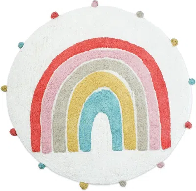 Hivvago 32" White Pink And Yellow Cotton Rainbows Round Youthful Bath Rug In Multi