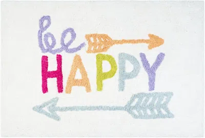 Hivvago 32" White Purple And Green Cotton Be Happy Youthful Bath Rug In Multi